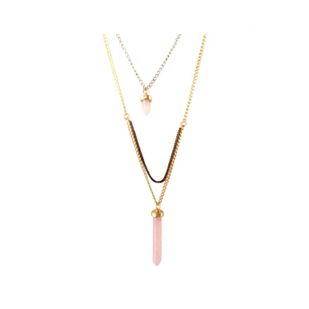 BCBGENERATION NECKLACE HEALING CRYSTAL PINK LAYER